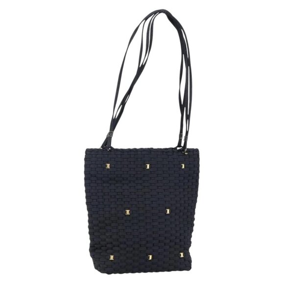 Salvatore Ferragamo Vala Shoulder Bag Nylon Black Gold Auth bs29122 - Picture 1 of 15